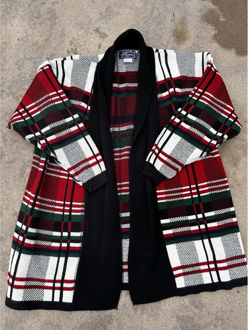 Vintage JJ Browne Womens XL Open Front  Long Sweater Cardigan Christmas Holiday